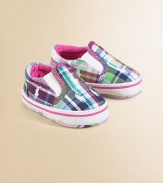 Vibrant plaid cotton canvas slip-ons, embroidered with signature polo ponies.Slip-on styleCanvas upperCotton liningCanvas solePadded insoleImported