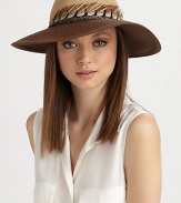 An exotic pheasant feather band adds flair to this straw design.90% toyo paper/10% cottonPheasant feather bandBrim, about 3Hand washMade in USA of imported fabric