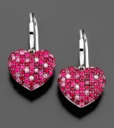 Sparkling in shades of pink and red, these romantic heart earrings feature round-cut pink sapphire (1-1/2 ct. t.w.) and round-cut ruby (1-3/8 ct. t.w.) set in sterling silver. Approximate drop: 1 inch.