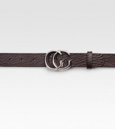 Leather belt with running GG buckle. Dark palladium hardware About 1¼ wide Made in Italy 