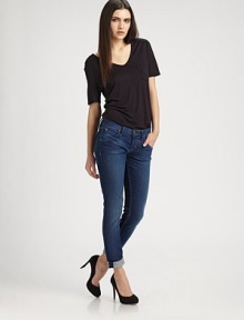 A classic straight-let silhouette, slightly cropped above the ankle in a dark, vintage wash.THE FITRise, about 7Inseam, about 27THE DETAILSZip flyFive-pocket styleSignature stitch back flap pockets98% cotton/2% LycraMachine washMade in USA of imported fabricModel shown is 5'9 (175cm) wearing US size 4. A classic straight-let silhouette, slightly cropped above the ankle in a dark, vintage wash.THE FITRise, about 7Inseam, about 27THE DETAILSZip flyFive-pocket styleSignature stitch back flap pockets98% cotton/2% LycraMachine washMade in USA of imported fabricModel shown is 5'9 (175cm) wearing US size 4.