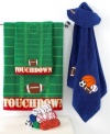 Take a time out for bath time with this Play Ball hand towel, featuring a football field design in pure cotton, accented with a football appliqué.