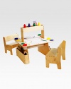 Two budding artists can work together at this beautifully crafted wood art table that makes art a shared experience.