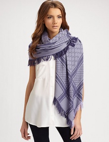 Wool/silk GG pattern shawl with fringe trim. About 45 X 49 70% wool/30% silk; dry clean Made in Italy 