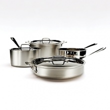 The sleek brushed aluminum exterior with stainless steel interior and polished handles makes this All-Clad cookware a must for today's streamlined kitchens. The sleek brushed aluminum exterior with stainless steel interior and polished handles makes this All-Clad cookware a must for today's streamlined kitchens.