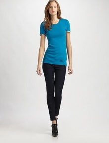 A basic tee, subtly updated with a graceful scoop neck, softly gathered sleeves and woven check cuffs.Scoop necklineShort sleeves with soft pleating and check cuffsSlightly fitted shapeScreened logo at hemAbout 22 from shoulder to hemCottonMachine washImported Model shown is 5'9½ (176cm) wearing US size Small. A basic tee, subtly updated with a graceful scoop neck, softly gathered sleeves and woven check cuffs.Scoop necklineShort sleeves with soft pleating and check cuffsSlightly fitted shapeScreened logo at hemAbout 22 from shoulder to hemCottonMachine washImported Model shown is 5'9½ (176cm) wearing US size Small.
