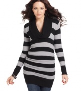 Go bold in stripes with this sweater from Planet Gold that wakes up your jeans or leggings!