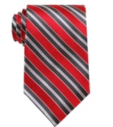 With a clean classic stripe, this Perry Ellis tie will lend a note of crisp sophistication to your dress wardrobe.