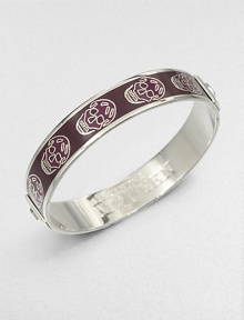 Eerie skull-adorned enamel bangle in a simple, chic palette with Alexander McQueen logo engraving detail. Enamel Brass Diameter, about 2½ Width, about ¼ Imported Eerie skull-adorned enamel bangle in a simple, chic palette with Alexander McQueen logo engraving detail. Enamel Brass Diameter, about 2½ Width, about ¼ Imported