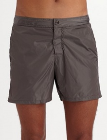 A favorite partner for the sun and sand, finely shaped in quick-dry nylon with slightly cropped legs and patch pockets in back. Back patch pocket Mesh lining Inseam, about 5 Polyamide Machine wash Imported A favorite partner for the sun and sand, finely shaped in quick-dry nylon with slightly cropped legs and patch pockets in back. Back patch pocket Mesh lining Inseam, about 5 Polyamide Machine wash Imported