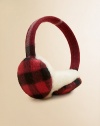 Classic check pattern adorns a toasty pair of cashmere earmuffs with plush shearling lining.Cashmere/ShearlingDry cleanImported