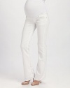 Classic white denim, slim through the legs with a chic, bootcut opening.THE FITExpandable elastic belly panel Mid rise Boot leg Inseam, about 34THE DETAILSFour-pocket style 25% cotton/23% polyester/2% elastane Machine wash Made in USA of imported fabric