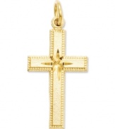 Stay true to your faith. This intricate diamond-cut cross charm makes the perfect symbolic gift. Crafted in 14k gold. Chain not included. Approximate length: 1-1/10 inches. Approximate width: 1/2 inch.