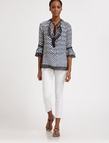 A chic nod to a classic American style with a modern ankle-grazing length and just the right amount of stretch for a perfect fit.Button closureZip flyBelt loopsFront and back pocketsAbout 27 long98% cotton/2% elastaneMachine washImported Model shown is 5'9 (175cm) wearing US size 4. A chic nod to a classic American style with a modern ankle-grazing length and just the right amount of stretch for a perfect fit.Button closureZip flyBelt loopsFront and back pocketsAbout 27 long98% cotton/2% elastaneMachine washImported Model shown is 5'9 (175cm) wearing US size 4.