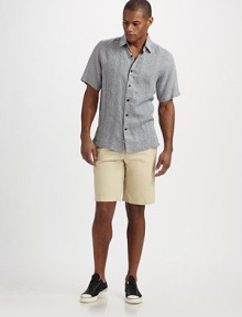A summer essential that can be worn season after season, cut with a classic fit in a crisp silk and cotton blend.Flat-front styleSide slash, back welt pocketsInseam, about 1155% silk/40% cotton/5% spandexMachine washImported A summer essential that can be worn season after season, cut with a classic fit in a crisp silk and cotton blend.Flat-front styleSide slash, back welt pocketsInseam, about 1155% silk/40% cotton/5% spandexMachine washImported