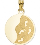 This iconic charm makes the perfect gift of friendship. Crafted in 14k gold, one side features footprints in the sand, while the other features the words: When you only saw one set of footprints, it was then that I carried you. Chain not included. Approximate length: 9/10 inch. Approximate width: 6/10 inch.