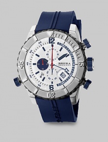 A sport-inspired style with high functionality, this exquisite timepiece features a chronograph movement and alarm with a multilayered dial offering a three-dimensional appearance.Chronograph movementRound bezelWater resistant to 10ATMDate display at 4 o'clockSecond handStainless steel case: 48mm (1.89)Rubber strap braceletMade in Italy