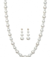 Add ultimate sophistication to your look. This stunning jewelry set features a matching pearl strand necklace and drop earrings with large and small cultured freshwater pearls (4-10 mm). Set in 14k gold. Approximate length: 18 inches. Approximate drop: 1-1/2 inches.