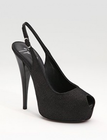 A curvaceous peep-toe silhouette of exotic stingray.Lacquered heel, 5½ (140mm) Hidden platform, 1½ (40mm) Compares to a 4 heel (100mm) Adjustable strap Leather lining and sole Padded insole Made in Italy A curvaceous peep-toe silhouette of exotic stingray.Lacquered heel, 5½ (140mm) Hidden platform, 1½ (40mm) Compares to a 4 heel (100mm) Adjustable strap Leather lining and sole Padded insole Made in Italy
