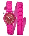 Double the envy of onlookers with this vibrant fuchsia watch from GUESS. Features a tonal double-wrap silicone strap for added style.
