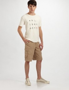 Classic cargos in 7.8-oz. stretch cotton twill with a gentle touch, softener dye and light stonewashing. Side slash, back welt pockets Cargo pockets Zip fly Inseam, about 33 Cotton/spandex Machine wash Made in USA Classic cargos in 7.8-oz. stretch cotton twill with a gentle touch, softener dye and light stonewashing. Side slash, back welt pockets Cargo pockets Zip fly Inseam, about 33 Cotton/spandex Machine wash Made in USA
