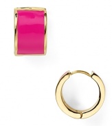 Ladylike label kate spade new york adds wit and whimsy to traditional accessories. These conservative earrings get shaken up with a fresh jolt of hot pink enamel.
