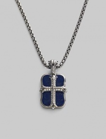 An original design pairs two sterling silver pendants on a single strand. The cross pendant is crafted with pavé diamond detail, and the larger features smooth lapis inlay. Sterling silver Pavé diamonds Lapis Pendant: 1 long Necklace: 24 long Lobster clasp closure Imported An original design pairs two sterling silver pendants on a single strand. The cross pendant is crafted with pavé diamond detail, and the larger features smooth lapis inlay. Sterling silver Pavé diamonds Lapis Pendant: 1 long Necklace: 24 long Lobster clasp closure Imported