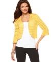 Add on-trend texture to your spring ensemble with this open-stitch crochet Alfani cropped cardigan -- a stylish layering piece!