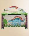 Storage, sitting and dinosaur fun all in one, this fabulously hand-painted chest does so much in your little one's room, making it easy for him to put his toys away all by himself.Hand-carved and hand-paintedDurable MDF wood constructionSafety hinges that lower slowly to protect little fingersSturdy enough to double as a seat32L X 15.75D X 27.75HImportedRecommended for ages 3 and up Please note: Some assembly required. 
