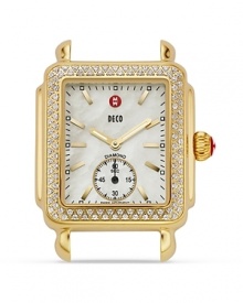 Michele's gold-plated watch brings the glamour, boasting a Deco-inspired case and diamond bezel. Clock in -- this handsome piece loves it when you borrow from his side of the closet. Michele's gold-plated watch brings the glamour, boasting a Deco-inspired case and diamond bezel. Clock in -- this handsome piece loves it when you borrow from his side of the closet.