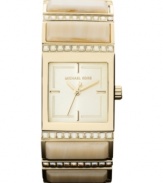 A linked design flaunts sparkle and soothing tones on this Erin collection watch from Michael Kors.
