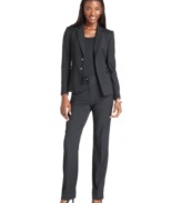Tahari by ASL ups the ante on your weekday wardrobe with a classic pinstriped suit, made modern with subtle details like buckles, a wide waistband and straight-cut legs.