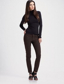 Luxe cotton twill with just a hint of stretch, tailored in a slim, casual silhouette.Zip fly Five-pocket style Plain back patch pockets Low rise, about 8 Inseam, about 29 98% cotton/2% Lycra; machine wash Made in USA of imported fabric Luxe cotton twill with just a hint of stretch, tailored in a slim, casual silhouette.Zip fly Five-pocket style Plain back patch pockets Low rise, about 8 Inseam, about 29 98% cotton/2% Lycra; machine wash Made in USA of imported fabric