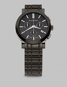 The classic signature check, subtly interpreted in the pattern of the stainless steel bracelet and dial. Stainless steel case and bracelet with black IP (ionic plating) finish Black dial has 3 chronograph sub dials Date display Quartz movement Water-resistant to 50 ATM Mineral crystal Second hand Imported