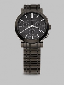 The classic signature check, subtly interpreted in the pattern of the stainless steel bracelet and dial. Stainless steel case and bracelet with black IP (ionic plating) finish Black dial has 3 chronograph sub dials Date display Quartz movement Water-resistant to 50 ATM Mineral crystal Second hand Imported The classic signature check, subtly interpreted in the pattern of the stainless steel bracelet and dial. Stainless steel case and bracelet with black IP (ionic plating) finish Black dial has 3 chronograph sub dials Date display Quartz movement Water-resistant to 50 ATM Mineral crystal Second hand Imported