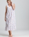 A colorful floral print lends charm to Eileen West's comfortable cotton ballet gown.