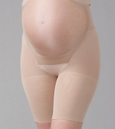 This essential piece goes under your entire maternity wardrobe to offer support and a smooth silhouette. Slick yarns grow with your tummy and won't cling to clothes Under-belly support lifts away pressure Lower back support provides comfortable compression and contours Smooths hips, thighs and rear for a firmer appearance Patented no-legband design prevents bulging on thighs Nylon/Lycra spandex/elastene; hand wash Made in USA