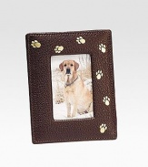 Handcrafted of French goatskin with a gold trail of paw prints, it's an ideal display for the four-legged love of your life. Holds 2¾ X 3¾ photo Made in USA Additional InformationShipping timeline for this itemThis item cannot be shipped via Rush, Next Business Day, Saturday delivery.This item cannot be shipped to a P.O. Box, APO/FPO or U.S. Territory. This item will ship directly from the vendor. Gift wrap not available for this item. 