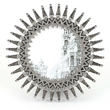Evoking images of the New York City Chrysler building, this Olivia Riegel Art Deco sunburst frame is a true classic. Hand-enameling and Swarovski crystals in a silver-tone metal finish. Evoking images of the New York City Chrysler building, this Olivia Riegel Art Deco sunburst frame is a true classic. Hand-enameling and Swarovski crystals in a silver-tone metal finish.