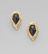 Faceted tapered chunks of dramatic black onyx are elegantly edged in a golden setting sprinkled with Swarovski crystals.Black onyx and crystalLength, about ¾Post backMade in USA