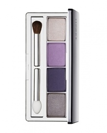Creamy, intense shadows build quickly, blend easily to a wash of long-lasting colour. Four coordinating shades for a wardrobe of possibilities; each can be worn alone, as pairs, or all together. Sleek, transparent-bottom case makes it easy to select shades. Ophthalmologist tested. Creamy, intense shadows build quickly, blend easily to a wash of long-lasting colour. Four coordinating shades for a wardrobe of possibilities; each can be worn alone, as pairs, or all together. Sleek, transparent-bottom case makes it easy to select shades. Ophthalmologist tested.