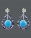 Sumptuous sparkle. Carlo Viani's vivacious drop earrings shine with the addition of round-cut turquoise (14-1/2 mm), round-cut tanzanite (1-1/5 ct. t.w.) and white sapphire-encrusted posts (1/2 ct. t.w.). Crafted in 14k white gold. Approximate drop: 1-1/10 inches.