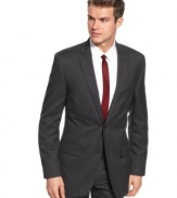 From daytime to evening, this Alfani RED charcoal striped blazer keeps you looking good around the clock.
