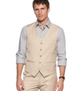 Paired or by itself, this vest from Perry Ellis adds some sophisticated style to your workweek wardrobe.