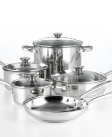 Take your culinary cues from Wolfgang Puck, one of the world's top chefs. The spectacular cookware set is perfect for everyday and gourmet cooking, crafted in beautiful, polished 18/10 stainless steel with encapsulated aluminum cores to help conduct heat. Limited lifetime warranty. Take your culinary cues from Wolfgang Puck, one of the world's top chefs. The spectacular cookware set is perfect for everyday and gourmet cooking, crafted in beautiful, polished 18/10 stainless steel with encapsulated aluminum cores to help conduct heat. Limited lifetime warranty.
