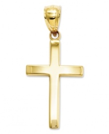 Structured and symbolic. This solid, simple cross charm makes the perfect gift of faith. Crafted in 14k gold. Chain not included. Approximate length: 1-1/10 inches. Approximate width: 3/5 inch. Structured and symbolic. This solid, simple cross charm makes the perfect gift of faith. Crafted in 14k gold. Chain not included. Approximate length: 1-1/10 inches. Approximate width: 3/5 inch.