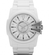 Edgy details give a futuristic vibe to this white-out watch by Diesel.