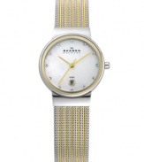 Take Swarovski sparkle on-the-go with this two-tone mesh watch from Skagen Denmark.