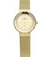 Golden shine meets pure watch glamour with a faceted glass bezel and mesh bracelet, by Skagen Denmark.