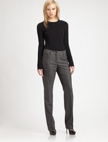 A classic design with a flattering fit in a luxurious fabrication.Button closureZip frontFront slash pocketsBack welt pocketsRise, about 9Inseam, about 3498% virgin wool/2% elastaneDry cleanImported of Italian fabric Model shown is 5'10½ (179cm) wearing US size 4. OUR FIT MODEL RECOMMENDS ordering one size up as this style runs small. 